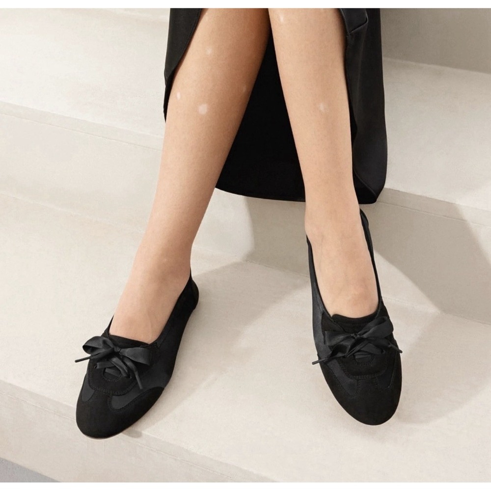 Vivaia Yanka Minimalist Bendable Round Toe Satin Sneakerina Casual Black 7-7.5